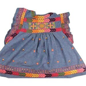 Ark Girls Top Denim with Embroidery Floral Trim Flutter Sleeves size Med  JH875